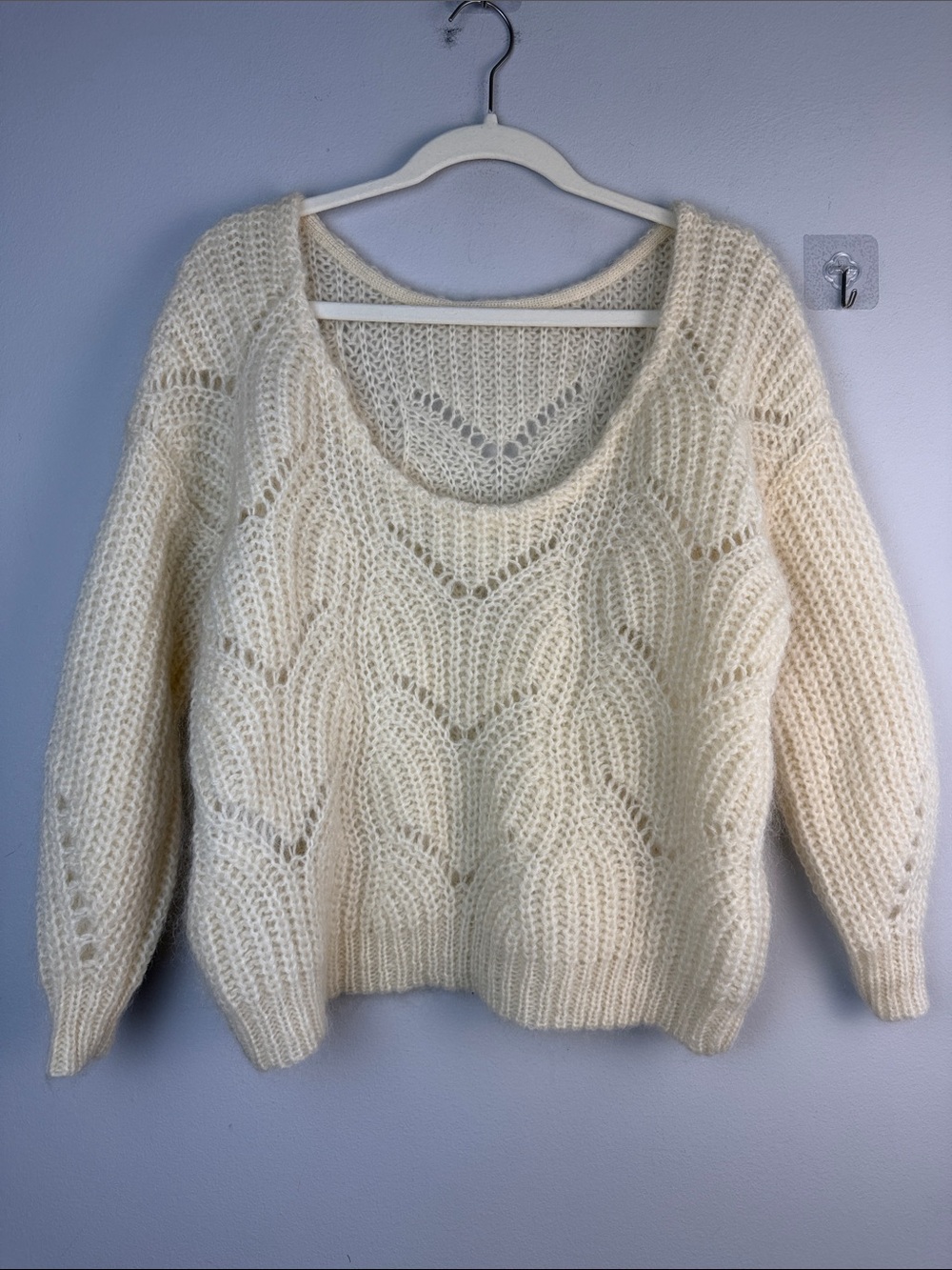 Sezane Pull Simone Knit Jumper Sweater Open Knit XS Mohair Wool Clean Beauty - Picture 10 of 16